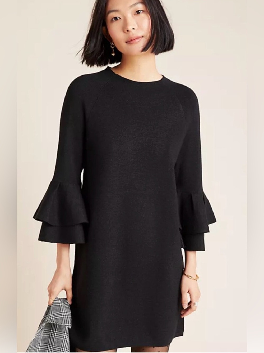 NWT Anthropologie MOTH Claudette black mini sweater dress size M